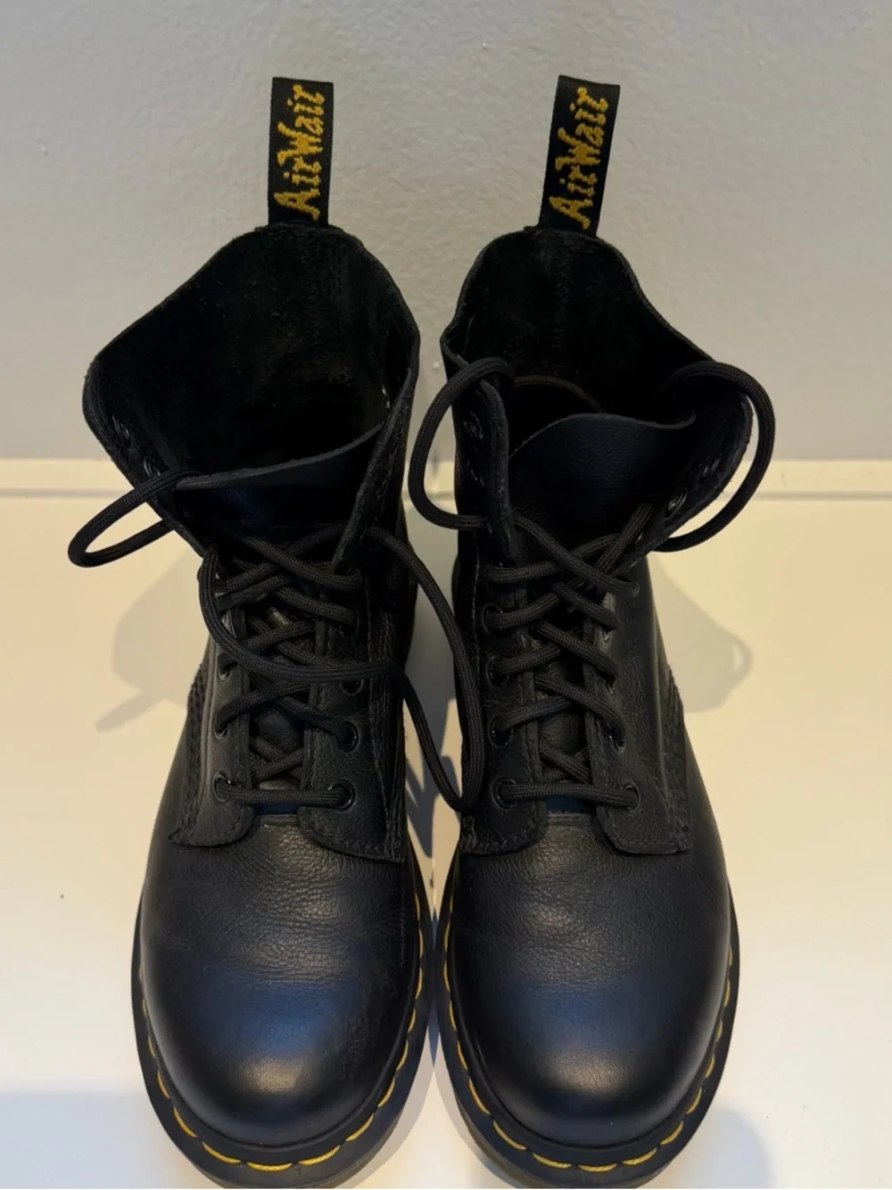 Dr. Martens Inspired Black Leather Combat Boot with Yellow Stitching - Picture 6 of 12